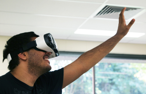 Virtual Reality (VR) goggles being used